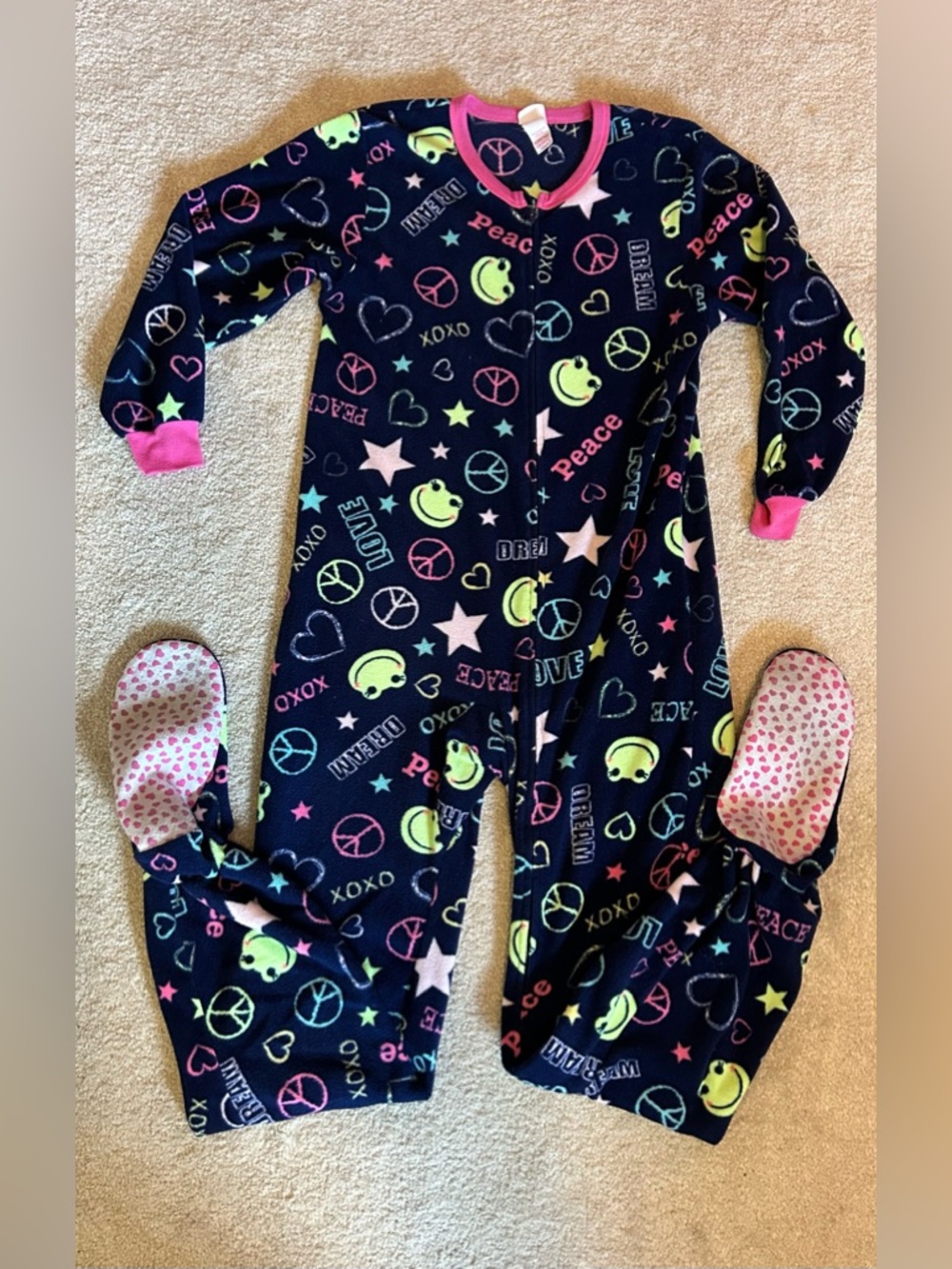Circo Navy ONESY Footed One-Piece Pajamas with Neon Frog & Peace Prints
